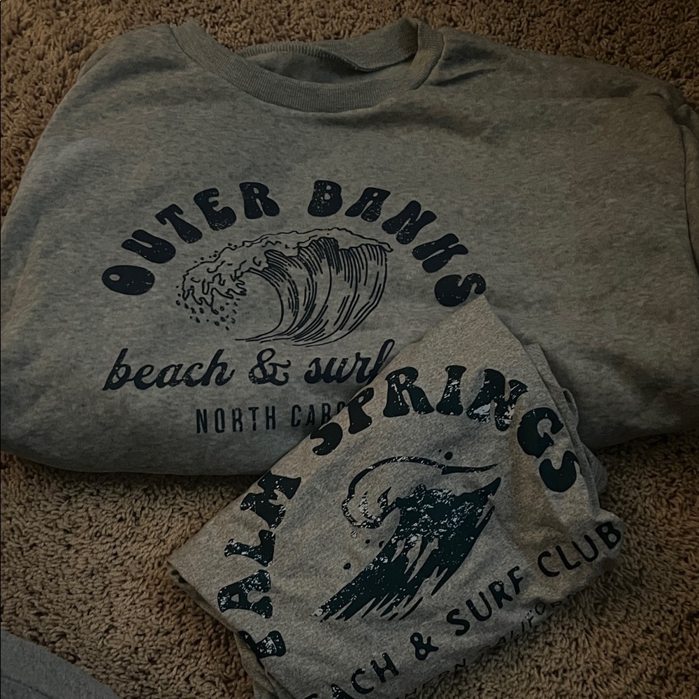 SHEIN Gray Outer Banks & Palm Springs Sweatshirt and T-SHIRT pack